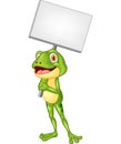 Cartoon adorable frog holding blank sign Royalty Free Stock Photo