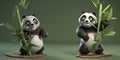 Cartoon Adorable Pandas Playing With Bamboo