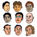 Cartoon adult faces set collection many races