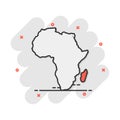Cartoon Africa map icon in comic style. Atlas illustration pictogram. Country geography sign splash business concept