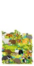 Cartoon africa safari scene with different animals by the pond illustration