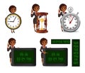 Cartoon African American business woman deadline set 2 Royalty Free Stock Photo