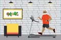 Cartoon african american grandfather running on a treadmill