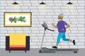 Cartoon african american grandmother running on a treadmill, Royalty Free Stock Photo