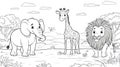 Cute African Safari Animals Coloring Page Elephant, Giraffe, Lion Royalty Free Stock Photo