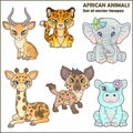 Cartoon african animals, set of funny images Royalty Free Stock Photo