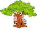 Cartoon african animals with tree
