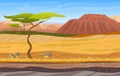 Cartoon african panorama savanna landscape