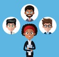 Cartoon afro woman work ofice folder with group men Royalty Free Stock Photo