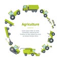 Cartoon Agricultural Vehicles Banner Card Circle . Vector