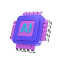 Cartoon AI Powered Microchip CPU Processor Web Icon. 3d Rendering