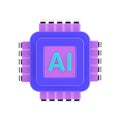 Cartoon AI Powered Microchip CPU Processor Web Icon. 3d Rendering