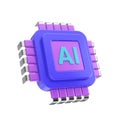 Cartoon AI Powered Microchip CPU Processor Web Icon. 3d Rendering