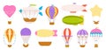 Cartoon air balloons. Sky flying air balloons various style. Flat adventures and travel retro transport, vintage