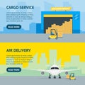 Cartoon Air Cargo Transportation Delivery Service Business Banner Horizontal Set . Vector