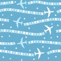 Cartoon airplane with flags seamless pattern