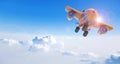 Cartoon airplane flying above clouds