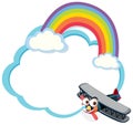 Airplane and rainbow with clouds frame