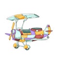 Cartoon airplane in watercolour. Children`s bright illustration of airplane. Royalty Free Stock Photo