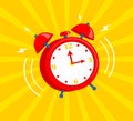 Cartoon alarm clock icon isolated on yellow background. Vector illustration Royalty Free Stock Photo