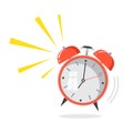 Cartoon alarm clock ringing. Wake up morning concept. Flat design. Vector icon isolated on background Royalty Free Stock Photo