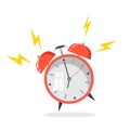 Cartoon alarm clock ringing. Wake up morning concept. Flat design. Vector icon isolated on background Royalty Free Stock Photo