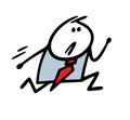 Cartoon alarmed businessman in an office suit runs, hurries to success in his career. Vector illustration of a runner in