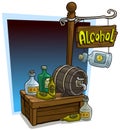 Cartoon alcohol vendor booth market wooden stand