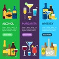 Cartoon Alcoholic Beverages Banner Vecrtical Set. Vector