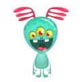 Cartoon alien with big antenna and three eyes.