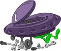 Cartoon alien repairing his spaceship vector illustration