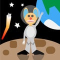 Cartoon alien standing in the outer space. Royalty Free Stock Photo