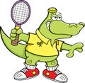 Cartoon alligator playing tennis.