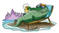 Cartoon alligator sunbathing and relaxing on the beach vector illustration Royalty Free Stock Photo