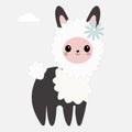 Cartoon alpaca. Lama animal vector isolated illustration. Cute funny hand drawn art Royalty Free Stock Photo