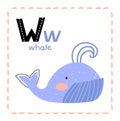 Cartoon Alphabet letter W for Whale for kids