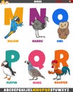 Cartoon alphabet set with birds animal characters