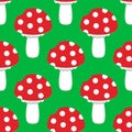 Cartoon Amanita muscaria fly agaric mushroom icon. Wild forest mushrooms vector illustration. Seamless pattern Royalty Free Stock Photo