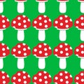 Cartoon Amanita muscaria fly agaric mushroom icon. Wild forest mushrooms vector illustration. Seamless pattern Royalty Free Stock Photo