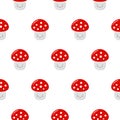 Cartoon Amanita muscaria fly agaric mushroom seamless pattern. Wild forest cute mushrooms vector illustration Royalty Free Stock Photo