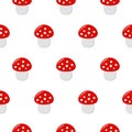 Cartoon Amanita muscaria fly agaric mushroom seamless pattern. Wild forest cute mushrooms vector illustration Royalty Free Stock Photo