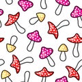 Cartoon amanita mushroom pattern seamless