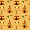 Cartoon american indian teepee seamless pattern illustration