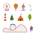 Cartoon Amusement Park Color Icon Set. Vector Royalty Free Stock Photo