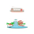 Set of cartoon amusement park rides icons