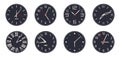 Cartoon analog watch faces. Vintage clocks, electronic and mechanical watch faces with numbers and clock hands flat vector Royalty Free Stock Photo