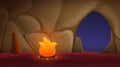 Cartoon ancient cave with bonfire