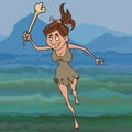 Cartoon ancient woman running with a baton in her hand