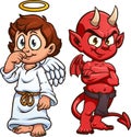 Cute cartoon angel and devil