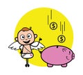 Cartoon Angel saving money in piggy bank